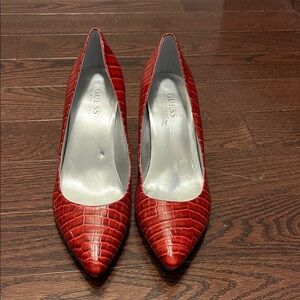 Guess Red Croc-Embossed Heels